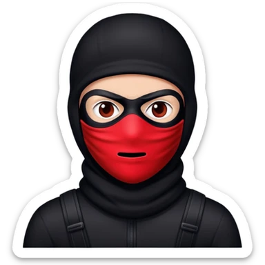 sinister-looking robber with black and red ski mask sticker