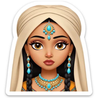 Indian nose, pretty lips, indian  clothes, medium skin, pretty bratz baddie, black eyeliner,  sticker