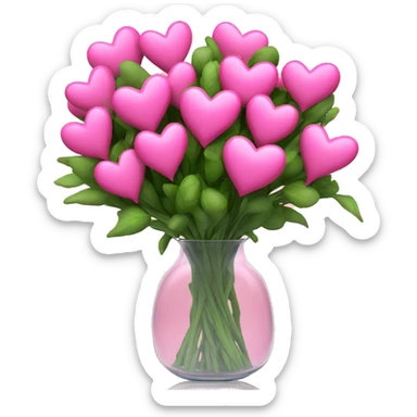 10000000 huge pink hearts on stems in a clear glass vase sticker