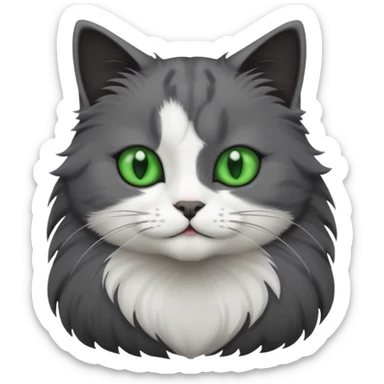 one dark grey and white cat and one completely solid dark grey cat with green eyes and white paws sticker