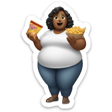 Fat woman reaching for snacks sticker