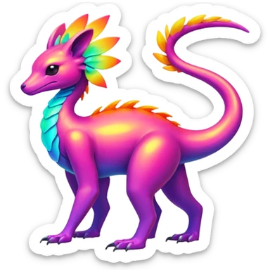 Exotic futuristic lush warm-colored neon Fakémon-Fionbri-creature (full body) sticker