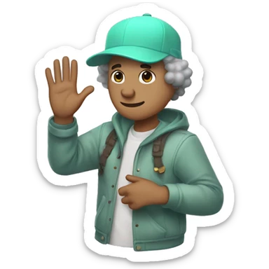 Bob from the Fall Guys, mint-colored, with a koala cap on his head, bougie-colored, waves his hand. sticker