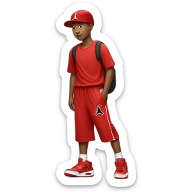 Morocho boy in red attire with a red Nike cap and Jordan Retro 4 red🌟. sticker