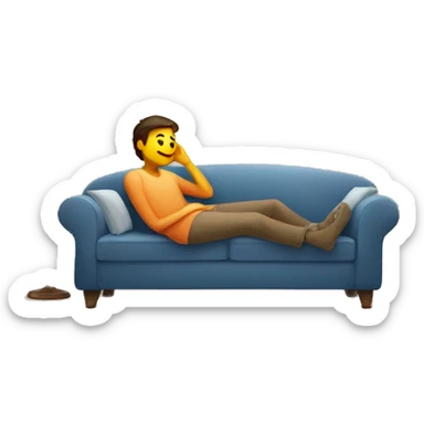 A person lying on a sofa, one leg crossed over the other, with hands behind the head, relaxing in a cozy setting sticker