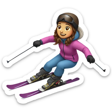 brownhaired girl skiing, down a hill sticker