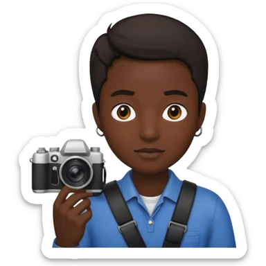 Make a a fully jet black person hold  camera sticker