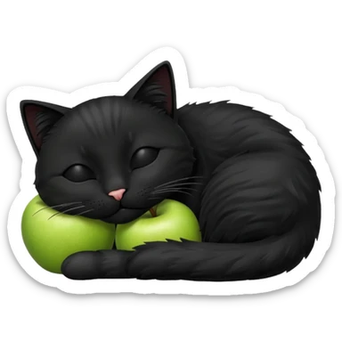 Sleeping cat emoji, apple style, black fur sticker