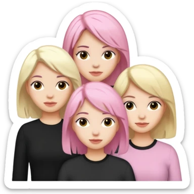 Girlfriend emoji - 5 white girlfriends, 1 with pale pink hair, 2 with black hair, 1 with medium blonde hair  sticker