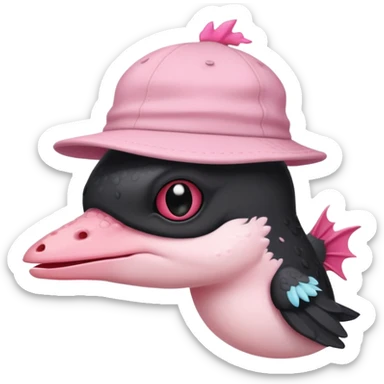 black bird wearing an axolotl hat sticker