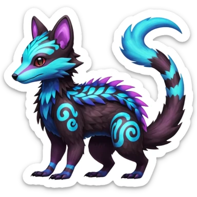 Colorful bioluminescent dark abysmal abyssal neon-glowing Trico-Sergal-Furret-Ferret-Wolverine-Vernid-fusion-Fakemon-animal-hybrid-creature, full body sticker