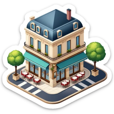 Elegant romantic parisian restaurant, isometric exterior view  sticker