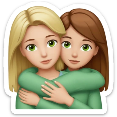 Maman : cheveux marrons, yeux marrons peau blanche fille cheveux blond yeux verts peau blanche qui se font un câlin  sticker