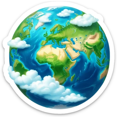 Cinematic Realistic Earth, depicted with vibrant blue oceans, clouds, and lush green continents rendered in exquisite detail, high shine, and a soft radiant glow that captures the dynamic, life-sustaining beauty of our home planet. sticker