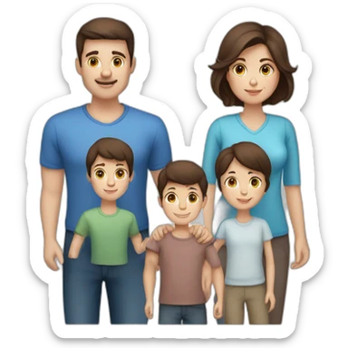 A family with mother with brown hair and blue eyes- a father with dark brown hair and brown eyes- two boy with dark brown hairs and a old sister with dark brown hair and blue eyes sticker