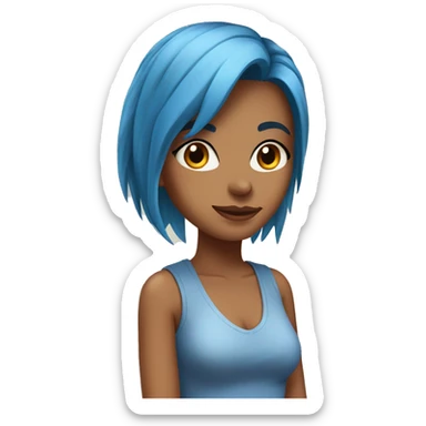 a girl with tan skin, straight blue hair, brown eyes, standing,very beautiful,very hot sticker