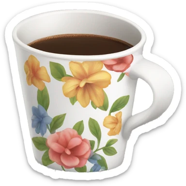 floral mug with coffee sticker
