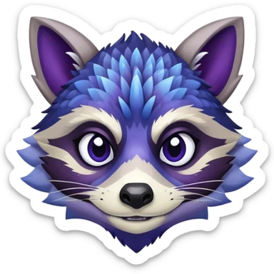 Raccoon dragon hybrid face forward with wings fully body dark purple and blue sticker