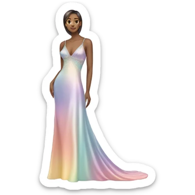 Realistic isolated long slim pastel #EE0 formal party satin dress with gradient shiny sparkling to #900 sticker