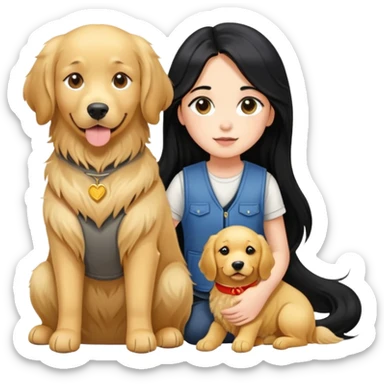 Long black hair - a girl in a vest holding a golden retriever sticker