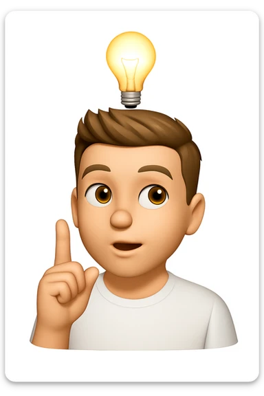 Based on these photos, make an emoji with facial features preserved, man in white t-shirt, got an idea, light bulb over head

 sticker