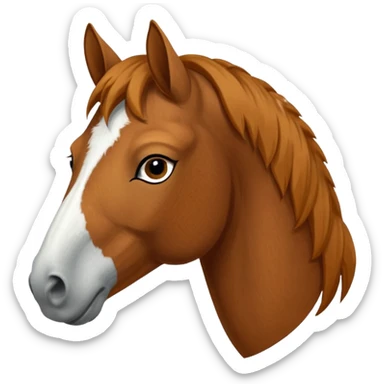 Head of a sorrel horse with a wide white blaze from his forehead, under his forelock, running down his face and under his muzzle, facing forward. sticker