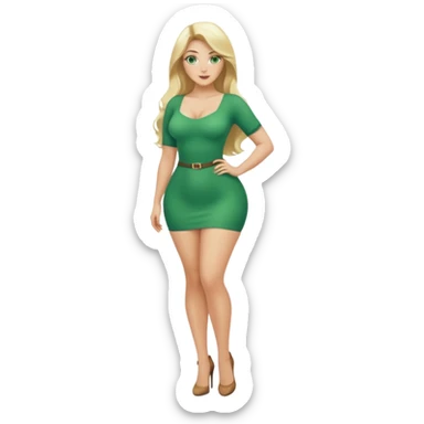 Blonde, green eyed woman with long  hair. She is curvy with a big butt and small breast. She is in sexy clothes nude and full body exposed. She has nice long legs. She is doing sexy pose sticker