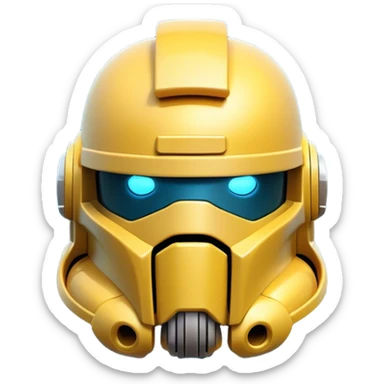 Clash of Clans aesthetic: Cinematic Playful Space Marine Helmet Emoji, rendered in a 3D vector-style similar to standard emojis with minimal shading and bold, simplified shapes. A compact, heroic isometric helmet with futuristic, armored detailing and a glowing visor, softly glowing with a battle-ready cosmic charm. Simplified yet unmistakably iconic, highly detailed and consistent, glowing with a soft radiant shine and high gloss. Stylized with a touch of interstellar valor and a soft glowing outline, capturing the essence of an elite warrior’s helm with a friendly, playful spirit! sticker
