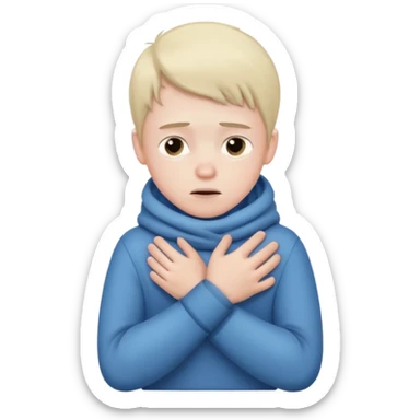 boy shivering in the cold rubbing his arms  sticker
