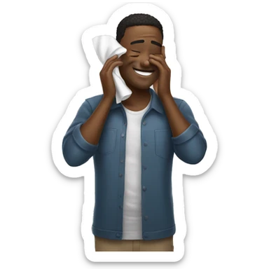 smiling while wiping away tears sticker