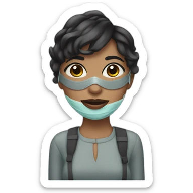 A girl with short hair, wearing a mask, and long eyelashes  sticker