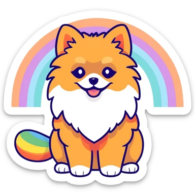  Tan Pomeranian under a rainbow sticker