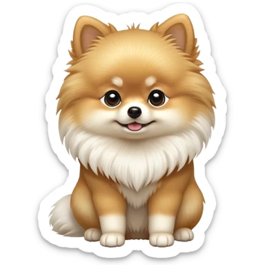 cinematic-[pomeranian]-realistic-full-body-sitting-emoji,-tail-resting-loosely-beside-its-paws,-head-tilted-dramatically, -fluffy-[cream]-fur,-simplified-yet-realistic-focused-features,-highly-detailed,-glowing-with-an-almost-sarcastic-glow sticker