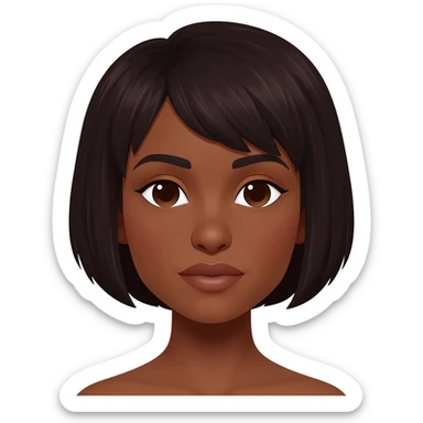 Mujer morena pelo corto oscuro ojos pequeños nariz gruesa labios medianos sticker