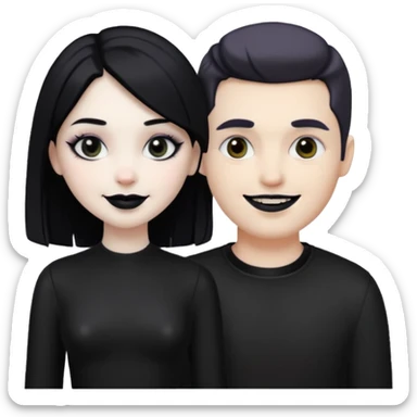 a goth girl standing behind a white guy sticker