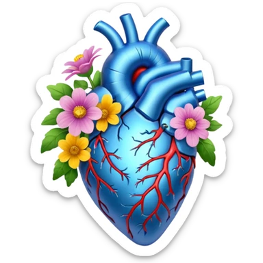 Blue anatomical heart with wildflowers sticker