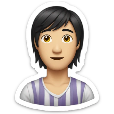 asian male with curtains haircut black hair sticker