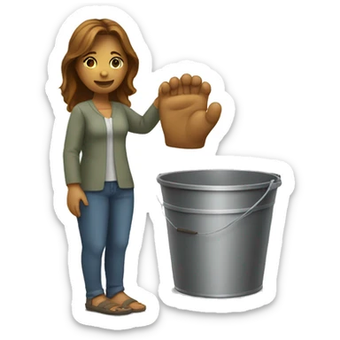 A woman standing with her foot inside bucket sticker