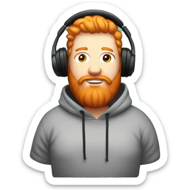 Fat ginger with full beard American twitch streamer with hoodie over his head and headphones sticker