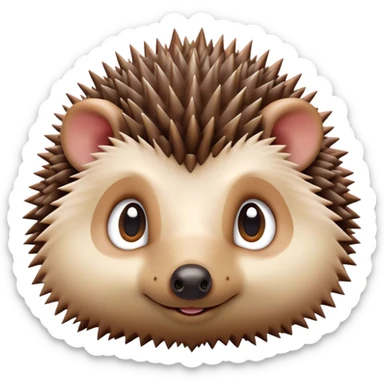 Cinematic Cute Hedgehog Portrait Emoji, Head tilted playfully and inquisitively, featuring a fluffy, spiky brown Fur with an irresistibly cute, round face and tiny ears, round, sparkling eyes filled with curious wonder, Simplified yet irresistibly adorable features, highly detailed, glowing with a warm, friendly glow, high shine, affectionate and quirky, stylized with a touch of woodland whimsy, bright and endearing, soft glowing outline, capturing the essence of a mischievous yet loving hedgehog, so playful it feels like it could roll out of the screen and into your arms! sticker