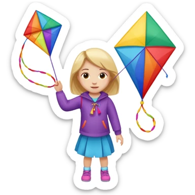 little girl kid holding kite sticker