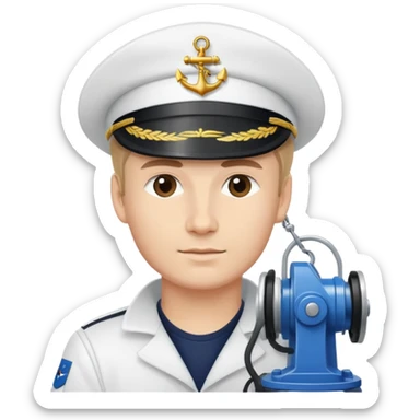 Russian sailor with captain hat operating a winch on oceanography research vessel sticker