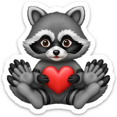raccoon with heart hands sticker