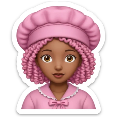 black girl with curly hair and a pink bonnet sticker