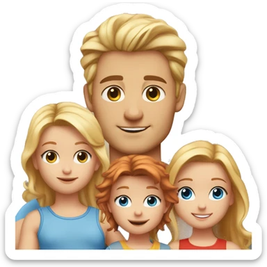 Father blond hair and hazel eyes, 2 twin daughters blonde hair and hazel eyes, 15 year old son red hair, blue eyes and baby boy red hair and blue eyes sticker