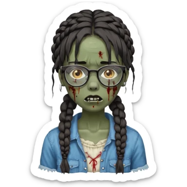 black zombie girl with glasses and braided hair sticker