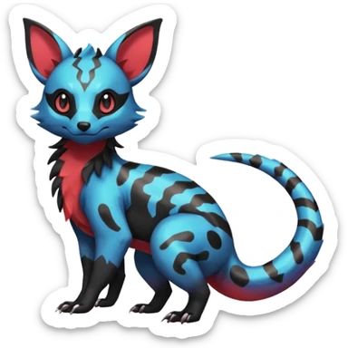 Rare epic aesthetic colorful Salandit-Eevee-Civet-species-Fakemon-hybrid-creature, with markings, full body sticker