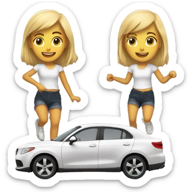 Girl vibing, driving car, dancing, singing, cute girl sticker