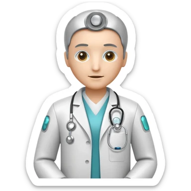 medical robot with a doctor's coat and a stethoscope sticker
