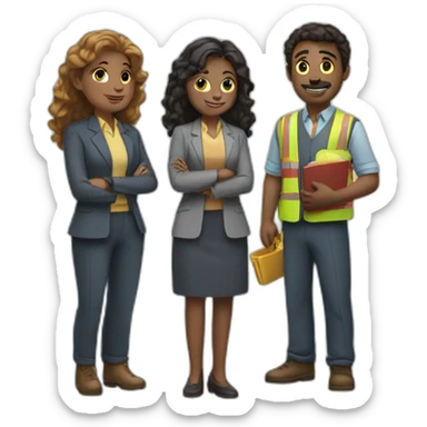 a group of three people working together sticker